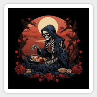 Halloween Grim reaper Samuri eating a feast Sticker